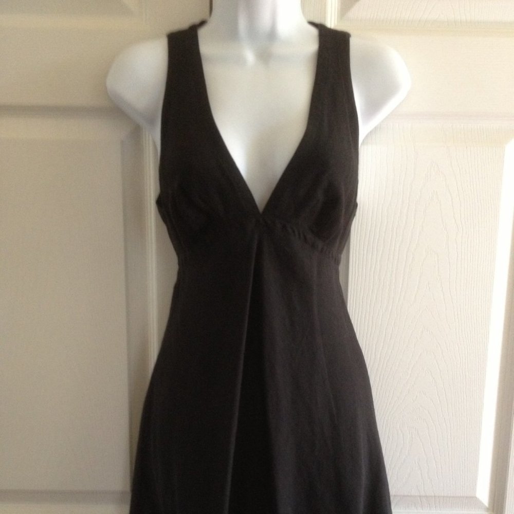 Donna Karan NY Deep V-Neck Black Linen Dress, 4